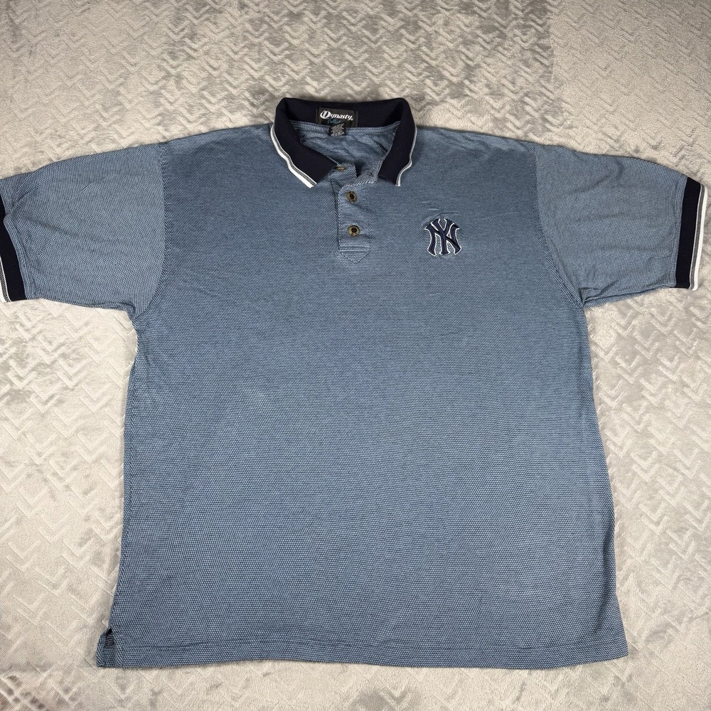 Dynasty Vintage New York Yankees Polo Shirt Large Blue Micro Texture 90s MLB